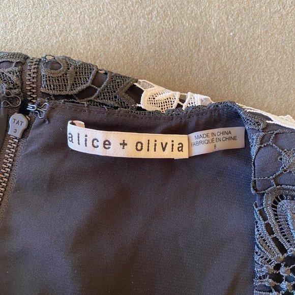 Alice + Olivia Patrice A-Line Lace Dress Black White Size Size 8 - Picture 3 of 14